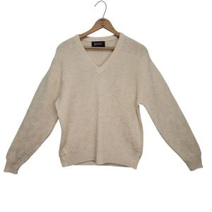 Vintage 1980's Jantzen Men's Beige V-neck Sweater Size M Flawed